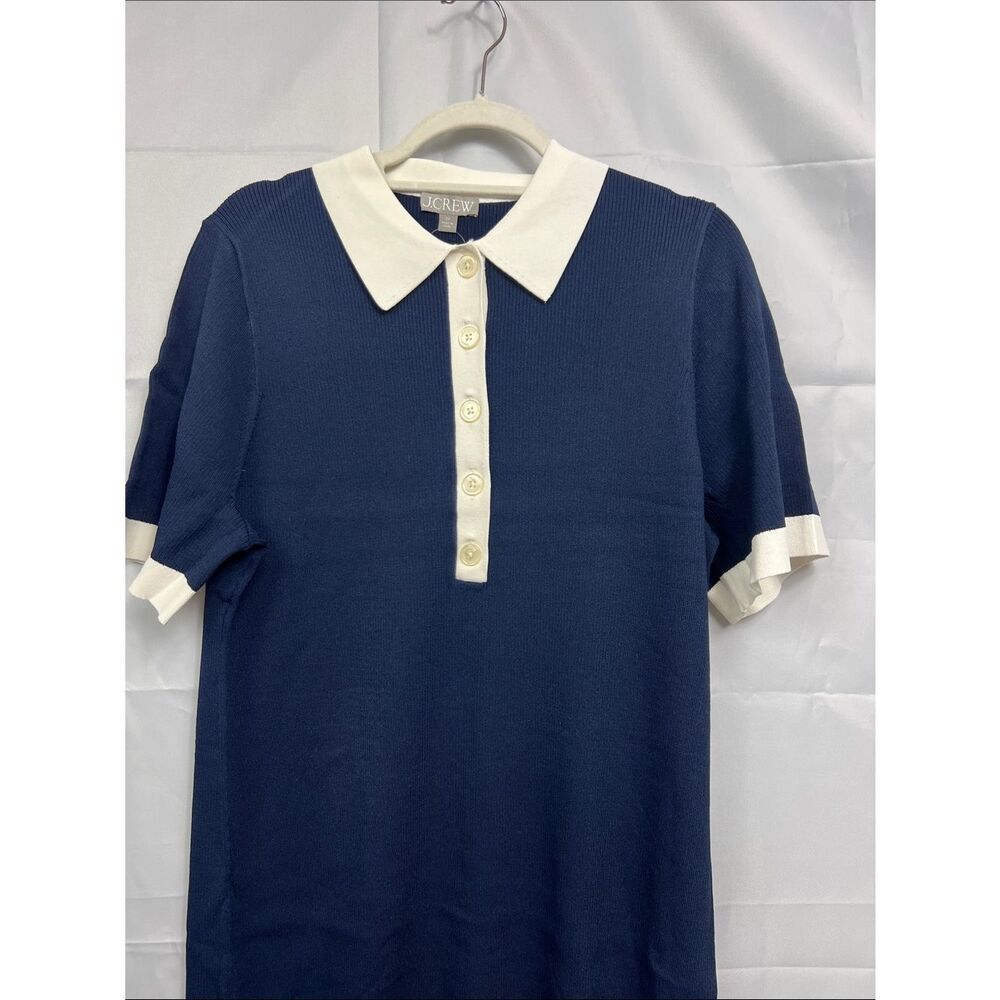 J. Crew Short-sleeve contrast-trim sweater-dress BP517 Navy white size 2X NWT - Picture 9 of 16